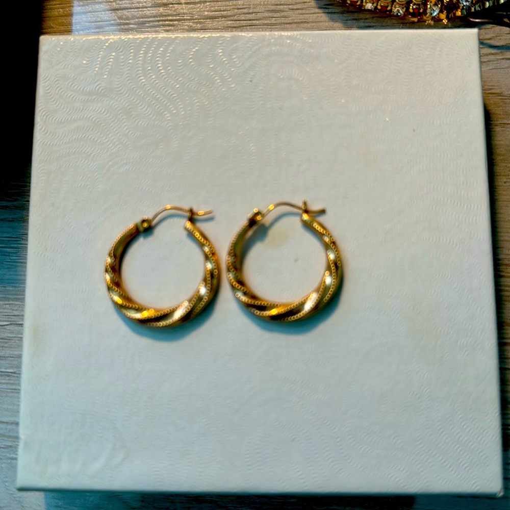 14kt gold hoop earrings with swirl design